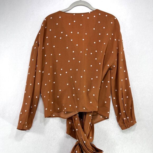 Sezane Blouse Women 42/US 10 Anya Orchard 100% Silk Polka Dot Wrap Tie Romantic - Picture 2 of 13